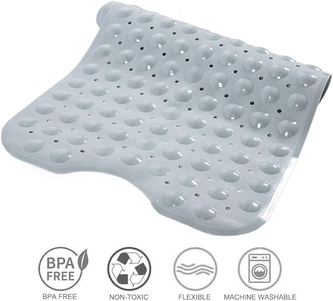 Bathtub Mats for Shower Tub Non-Slip Bath Mat 39 x 16 Inch Extra Long Shower Mat, Bath Tub Mat for Bathroom with Machine Washable, BPA Free for Kids (Gray)