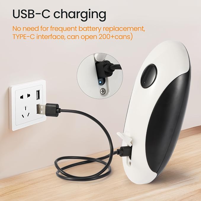 Rechargeable Electric Can Opener, Hands Free for seniors，Food Safe Automatic Can Opener with Smooth Edge,Easy to Use,Works with All Standard Cans (Black)