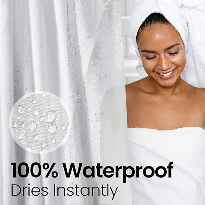 LiBa Fabric Bathroom Shower Curtain, 72" W x 72" H White Heavy Duty Waterproof Shower Curtain Liner