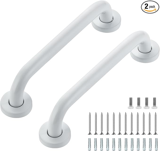 Grab Bars for Shower, 2 Pack 12-Inch Anti Slip Shower Handles for Elderly, Safety Shower Grab Bar, Stainless Steel Handicap Grab Bars for Bathroom (White 1" Diameter)