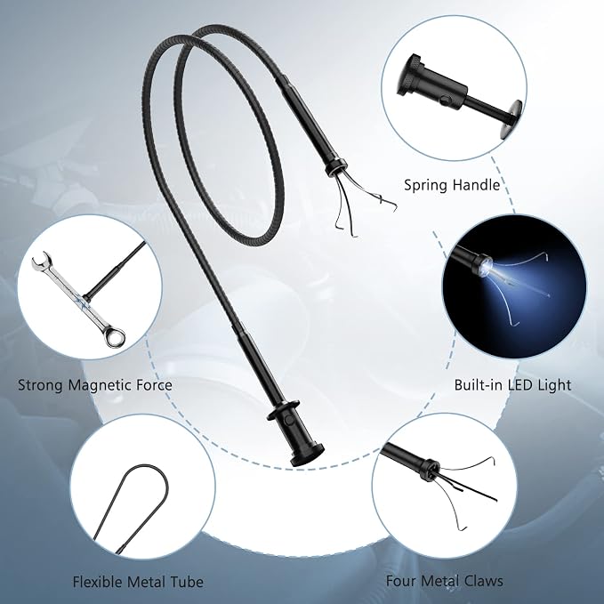 Housolution 28.34in Grabber Tool Magnetic Four-Claw Picker, Bendable Hose Reacher Pickup Sweeper with LED Light Battery, Flexible Long Handy Reaching Assist Tool for Litter Pick/Home Sink/Drain, Black