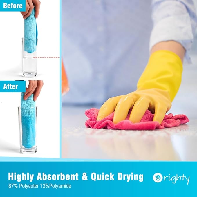 Orighty Microfiber Cleaning Cloths,150 Pack Microfiber Towels Bulk, Ultra-Soft & Absorbent Cleaning Rags, Reusable Lint Free Cloths for Car Care, House, Kitchen, 12x12 Inch