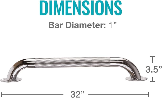 DMI Textured Grab Bars, Handicapped Grab Bars for Bathroom, Shower Rails, Grab Bar for Handicap and Elderly, Perfect for Bathroom Safety, Rust-Resistant Steel, 32", Silver, FSA & HSA Eligible