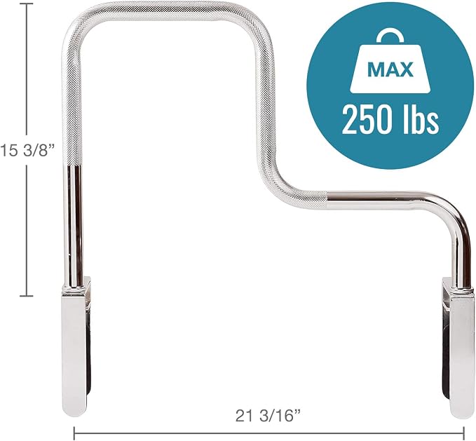 DMI Chrome Plated Adjustable Grab Bars for Bathtub and Showers for Seniors, Rust-Resistant Safety Rail with Textured Non-Slip Handle, 250 lb Capacity, Brackets Fit 3.3" - 5.8” Tub Walls