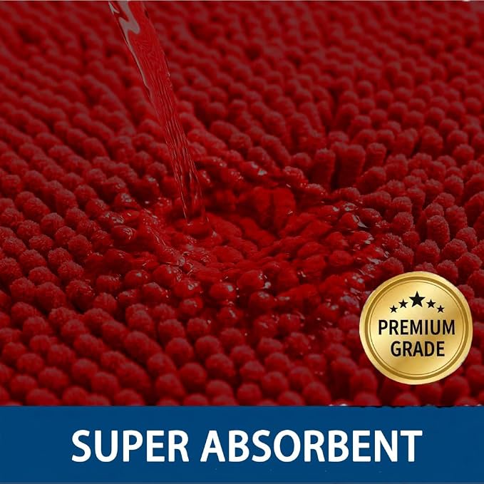 Bathroom Rugs Sets 2 Piece,Super Absorbent Chenille Bath Mats and U-Shaped Toilet Rug,Strong PVC Non Slip Backing,Microfiber Washable Dry Quickly Bath Mats for Bathroom(20"x32"+20"x20"U,Dark Red)