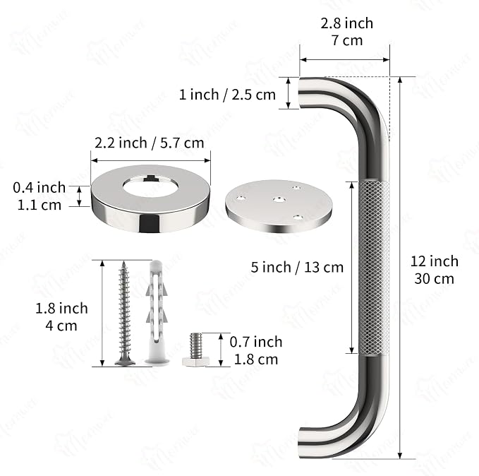 2 Pack Chrome Grab Bar 12 Inch, iMomwee Stainless Steel Non-Slip Shower Grab Bar W/Knurled Grip, Safety Bathroom Handrail, Balance Support Bar Toilet Bathtub Assist Handle for Elderly Senior Disabled