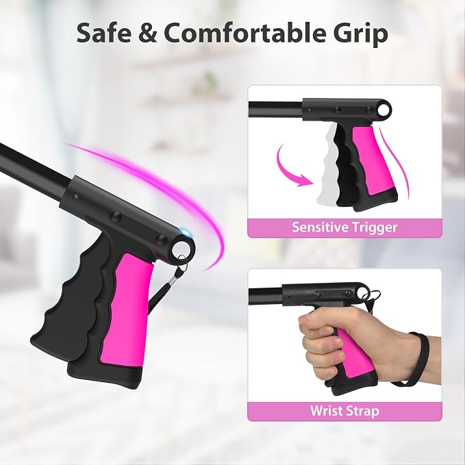 43" Grabber Reacher Tool, Foldable Reacher Grabber Pickup Tool with 360° Rotating Jaw & Two Magnets, Extra Long Trash Picker Upper Grabber, Extension Grabbers for Seniors, Pink