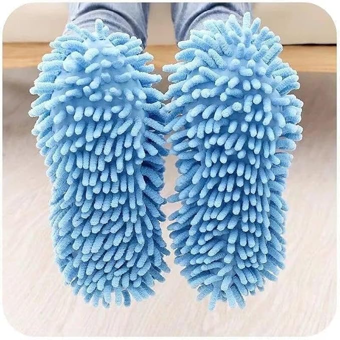 Mop Slippers,Mop Shoes,Dust Duster, Mop Socks for Women Men Kids Foot, Microfiber Reusable for House Office Bathroom Kitchen (Blue-2pairs,One Size)