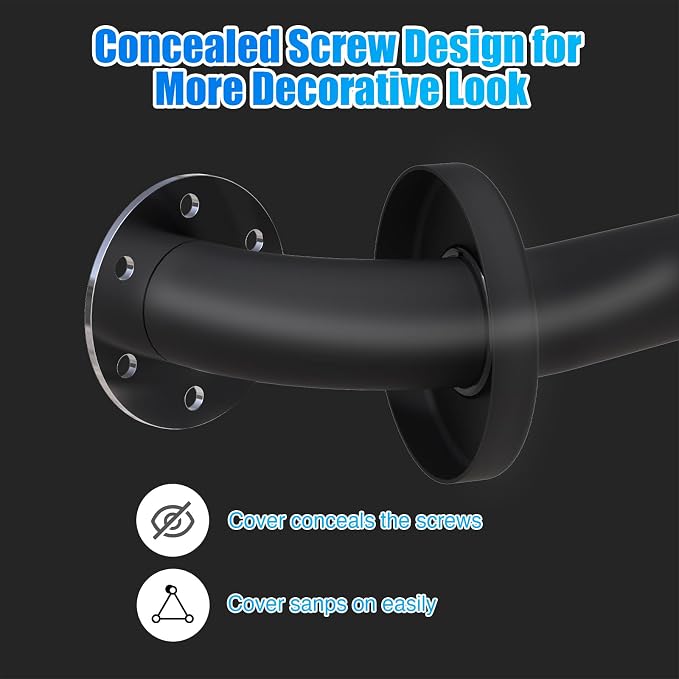 ROTHLEY 12 Inch Grab Bar for Bathtubs and Showers: Stainless Steel Shower Grab Bar Wall Mounted Shower Handle with Concealed Screws for Handicapped Elderly and Seniors (Matte Black)