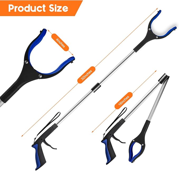 32” Grabber Reacher Tool, 2-Pack Foldable Reacher Grabber Pickup Tool with 90° Rotating Jaw & Magnets, Trash Picker Upper Grabber, Lightweight Grabbers for Seniors Heavy Duty