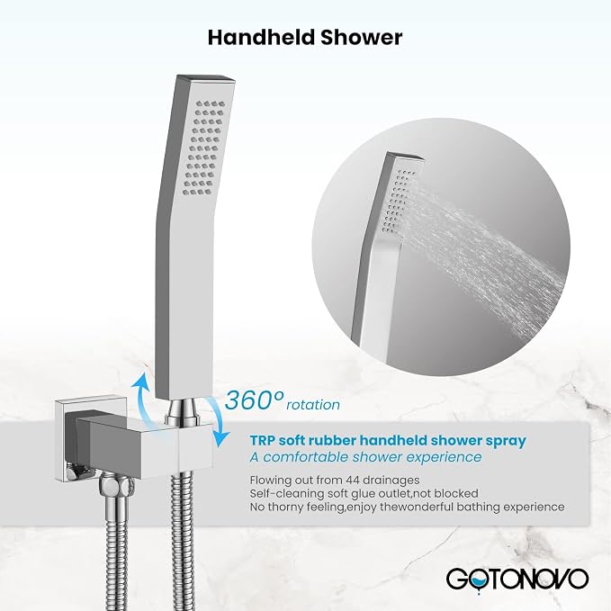 gotonovo Rainfall Bathroom Shower System Rain Shower Head and Handle Set Wall Mounted Shower Complete Combo Solid Brass Pressure Balancing Shower Mixer Valve 8 Inch Polished Chrome