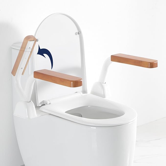 Toilet Safety Rails for Seniors with Space Saving Flip-Up Armrests, Toilet Support Rails for Seniors and Disabled, Pregnant Women, Grab Bars Toilet Safety Frame for Bathroom, Brown