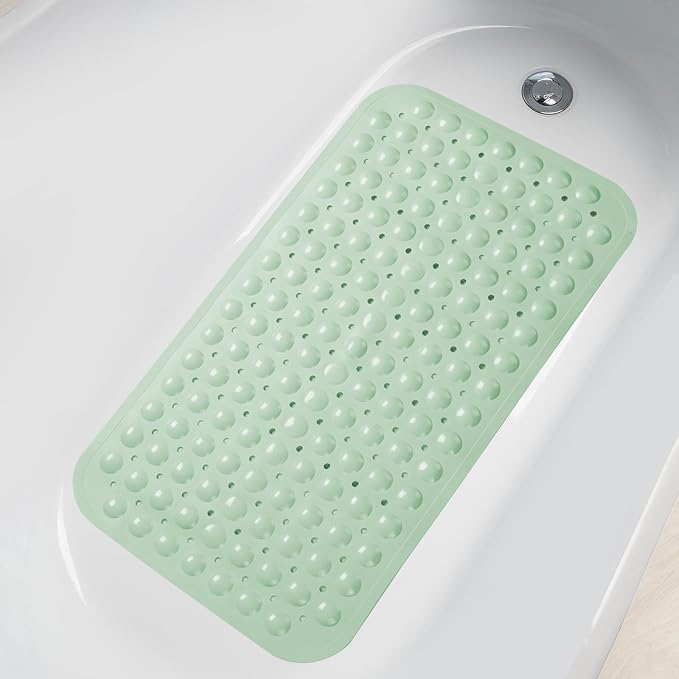 AmazerBath Bath Tub Mat, Medium Size 27.6 x 15 Inches Non-Slip Shower Mats with Suction Cups and Drain Holes, Bathroom Bathtub Mats Machine Washable (Mint Green)