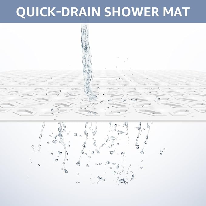 OTHWAY Square Shower Mat, 27"x 27" Extra Large for Inside Shower, TPE Non-Slip Mat With Suction Cups, Drain Holes, Machine Washable Floor Mat (White)