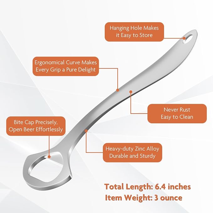 LEIFENY Beer Bottle Opener for Home and Bar Bartender, Easy Pop Cap, Heavy-duty, Zinc Alloy Metal with Smooth Surface, Comfortable Grip, Gift Packaging Included