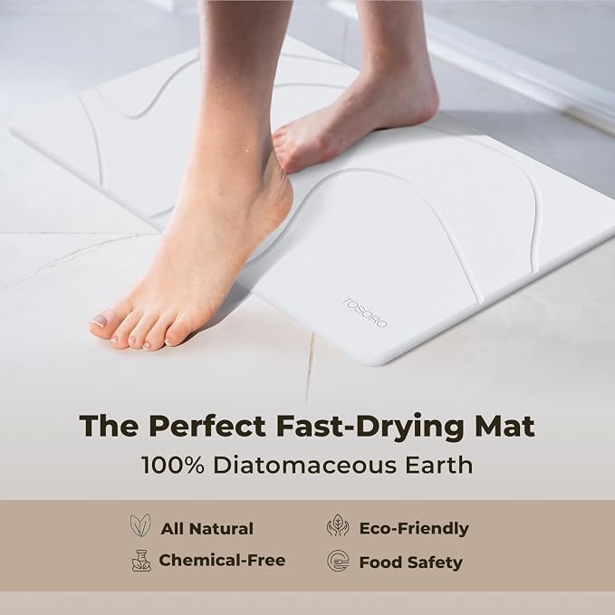TOSORO - Stone Bath Mat Diatomaceous Earth Shower Mat Non-Slip Super Absorbent Diatomite Stone Bath Mats for Bathroom Floor Quick Drying Natural Easy to Clean (23.5 x 15) - Sandstone