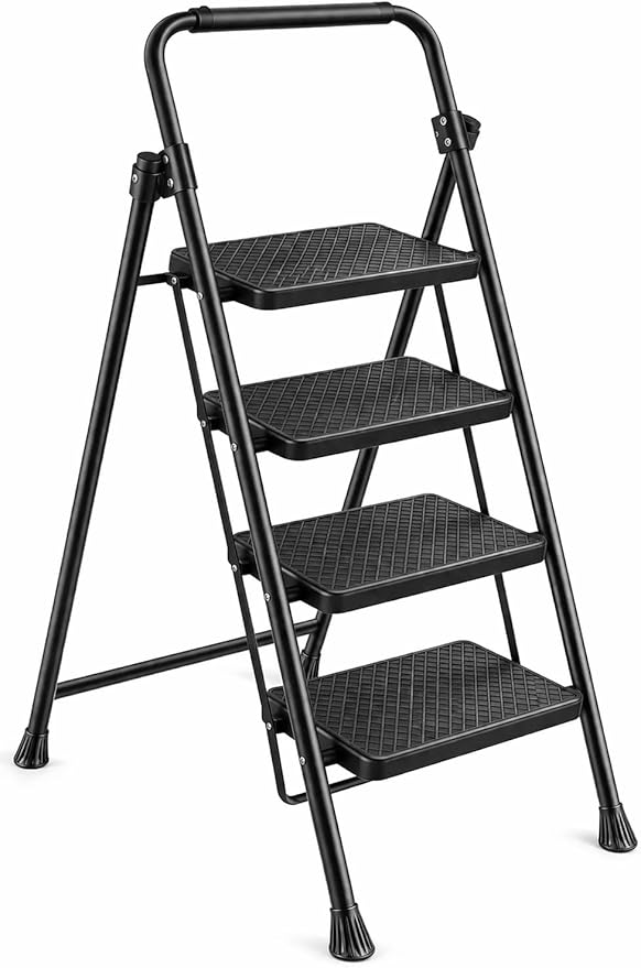 Step Ladder 4 Step Folding Step Stool Step Ladder with Wide Anti-Slip Pedal Step Stool Foldable for Adults Lightweight, Portable Steel Use for Home and Office