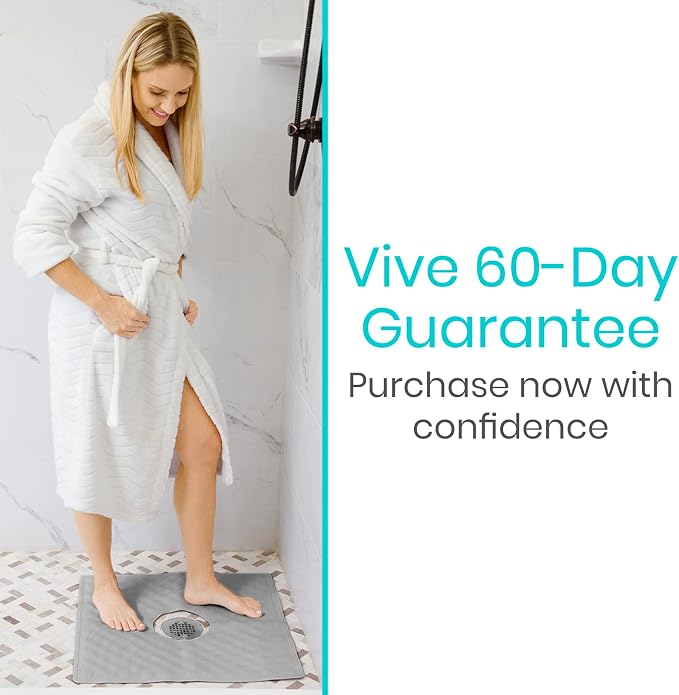 Vive Shower Mat - 22" by 22" Square Non Slip Large Bath Mat for Bathtub - Patented Design - Suction Cup Traction Skid Pad for Stalls Floors Tub - Textured Rubber with Drain Hole