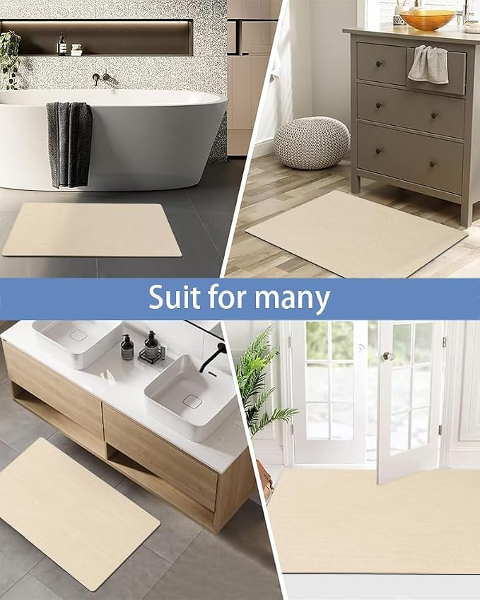 Mecko Bath Mat, Ultra Absorbent Quick Dry Bathroom Floor Mats-Rubber Non-Slip Thin Bathroom Rug Fit Under Door, Faux Suede Surface Shower Rug for Bathtub, Sink, Shower Room(Beige,16"x24")