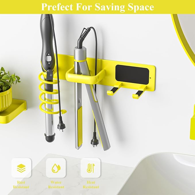 Tindbea Hair Dryer Holder Wall Mount Aluminum Alloy Hot Tools Organizer | Heavy Duty, Bright Yellow