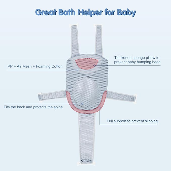 Colorlife Baby Bath Seat Support Net Infant Bathing Seat Support Mat, Adjustable Comfortable Non-Slip Five-Pointed Baby Shower Net Bathtub Sit Up Mesh for Newborn 0-12 Months-Grey(No Bathtub)