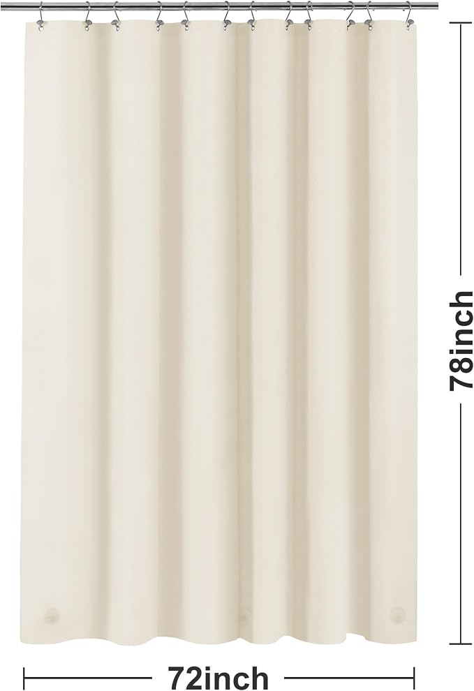 Barossa Design Beige Long Shower Curtain Liner 78" Height - 3 Magnets & Waterproof Lightweight PEVA Shower Liner for Bath Tub, PVC Free, Metal Grommets, Beige, 72x78