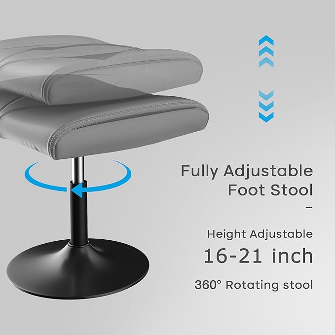 VECELO Foot Rest Under Desk Ottoman, PU Height Adjustable Footrest with Comfort Padding, Leg Rest for Desk for Relieving Leg Pain, Stiffness, and etc, Gray