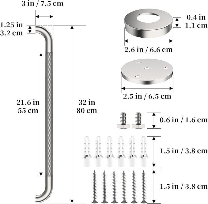 Shower Grab Bar 32 Inch, iHansee Brushed Nickel Bathroom Grab Bar w/Anti-Slip Knurled Grip, Stainless Steel Safety Handicap Bars, Wall Mounted Balance Support Handrail Bath Handle for Senior Elderly