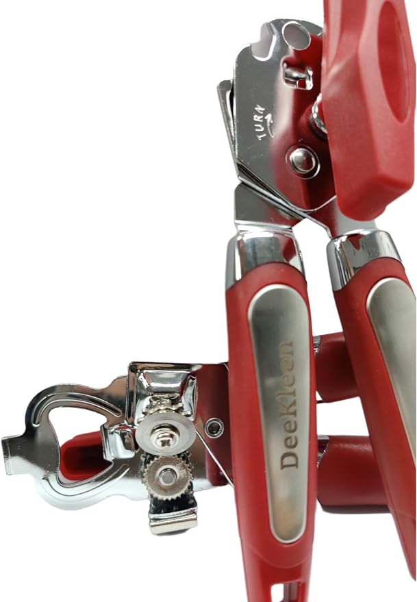 2 Pack Magnetic Manual Can Openers, with Stainless Steel Heavy Duty,Oversized Easy Turn Knob,Soft Grip Handles,Smooth Edge Safety Cut Sharp Blade(Red)