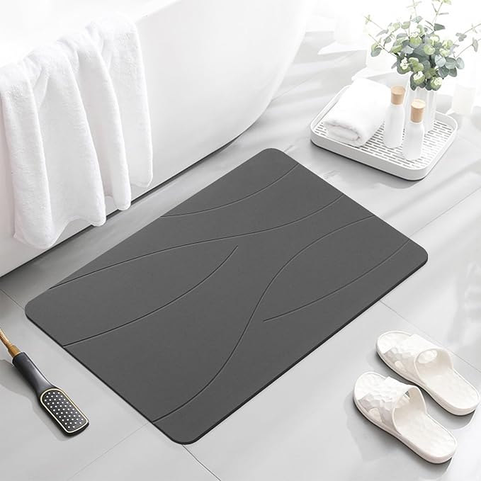 32"x20" Stone Bath Mat 2Pack, Diatomaceous Earth Shower Mat, Non-Slip Super Absorbent Quick Drying Bathroom Floor Mat, Natural, Easy to Clean (Dark Grey)
