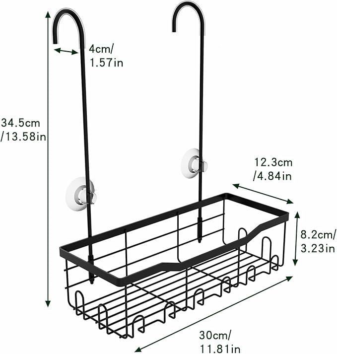 Slizy Hanging Shower Rack, Black Bathroom Storage Rack, Bathroom Door Organizer, Shower Basket, Shampoo Holder, No Drilling Required, Organizes Essentials, Single-Tier Shelf