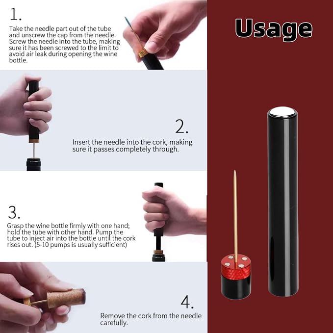 Aeropop Wine Opener 2 Pack, Air Pump Wine Bottle Opener - Portable Needle Type Corkscrew No Pull Easy Open, Manual Pressure Wine Opener for Travel Picnic Party Home Restaurant, Golden+Red