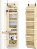 Lifewit 1 Pack Over the Door Organizer, 6 Section Clear Window Hanging Storage with 4 Side Pockets, Sturdy Anti Tilt 40 lbs Load Behind Door for Closet, Bedroom, Bathroom, Nursery, Dorm, Beige