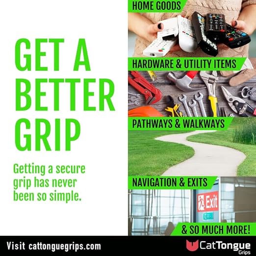 CATTONGUE GRIPS Non-Abrasive Grip Tape Roll - 2” Wide Heavy-Duty, Waterproof Anti-Slip Tape for Bathtubs, Stair Treads, Ramps & More - Indoor & Outdoor Non-Skid Solution (Glow, 10ft)