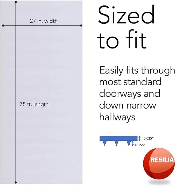 RESILIA Low-Pile Carpet Runner - Non Slip Carpet & Rug Protection, Washable Clear Vinyl Floor Runners, 27 Inches Wide x 75 Feet Long, Made in The USA