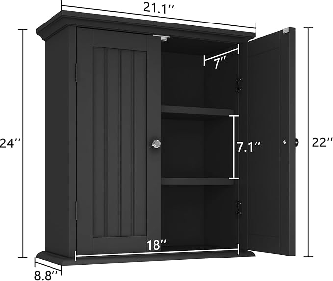 ChooChoo Bathroom Wall Cabinet Set of 2, Over The Toilet Space Saver Storage Cabinet, Medicine Cabinet with 2 Door and Adjustable Shelves, Cupboard, Black