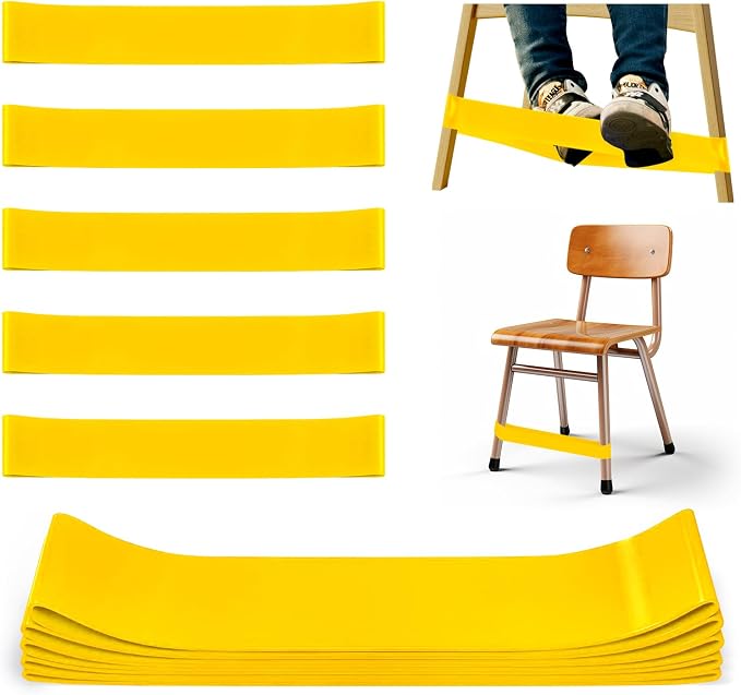 5 Pack Chair Bands for Kids with Fidgety Feet, ADHD Tools for Kids, Improve Focus & Reduce Restlessness, Chair Bands for Sensory ADHD ADD Autism - Classroom & Home Must Haves (Yellow)