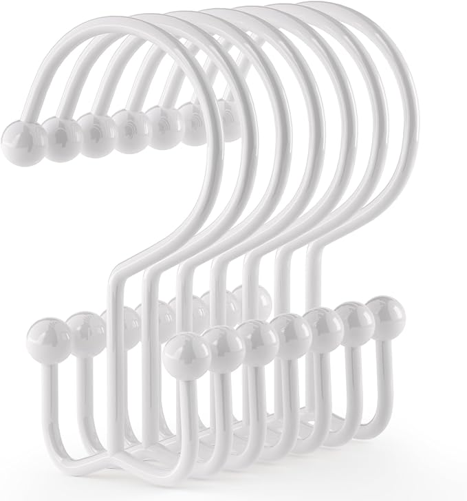 Goowin 24 Pcs Shower Hooks & Rings, Durable Rust Proof Double Glide Rings, Simple Hooks for Shower Curtain & Liner, White