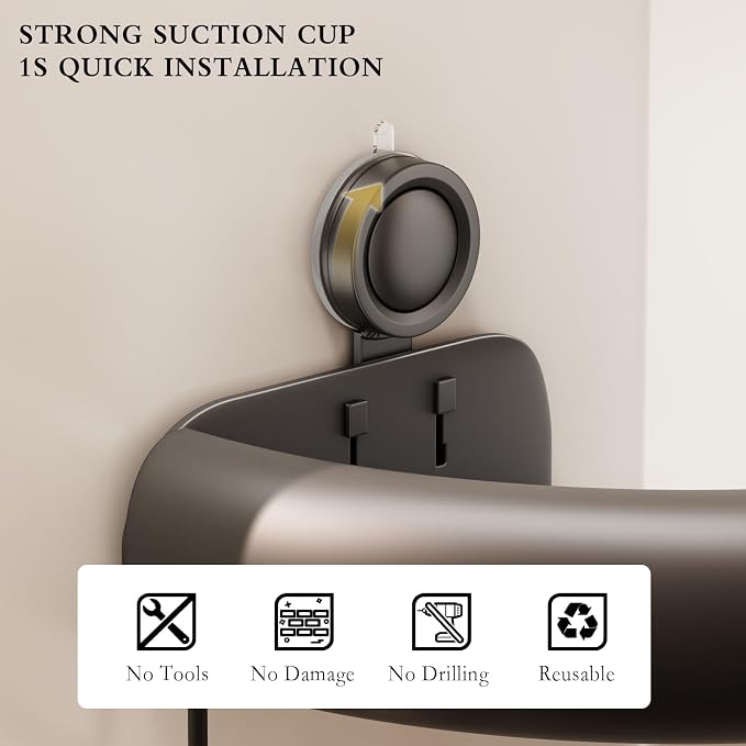 CICUFY Shower Caddy Suction Cup, 1 Pack No Drilling Corner Shower Shelves, Rust Proof Bathroom Storage Organizer, Shower Corner Caddy with Removable Hooks and Towel Bar, Triangle, Grey
