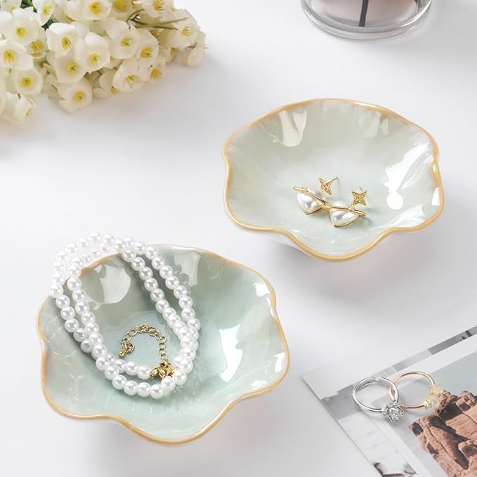 Lotus Leaf Shape Ring Holder Dish, Small Key Bowl, Ceramic Trinket Tray Jewelry Dish Organizing Necklace Earrings for Mom Friend Sister. All Jewelries Are NOT Included. Purple.