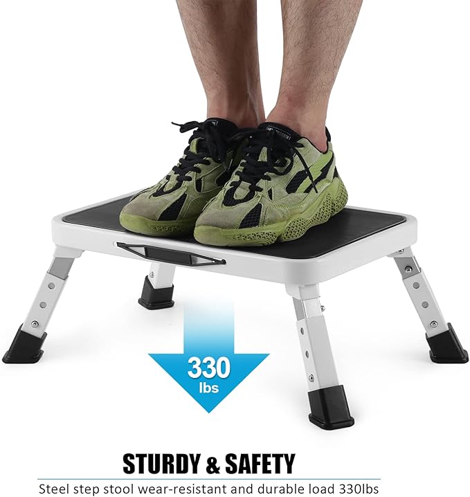 Jocauto Folding Step Stool, Height-Adjustable Step Stool with Non-Slip Platform, Step Ladder for Adults or Kids in Kitchen, Home, 330 Lbs Capacity