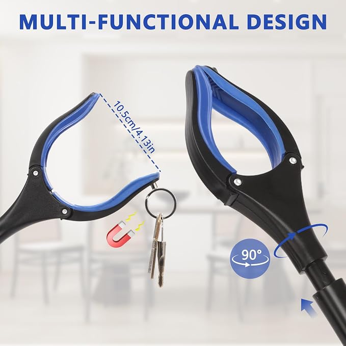 2 Pack Grabber Reacher Tool, 36" Extra Long Heavy Duty Folding Pickup Tool with Magnets & Rotating Jaw - Pickup Tool for Seniors, Mobility Aid, Trash Picker (Blue)