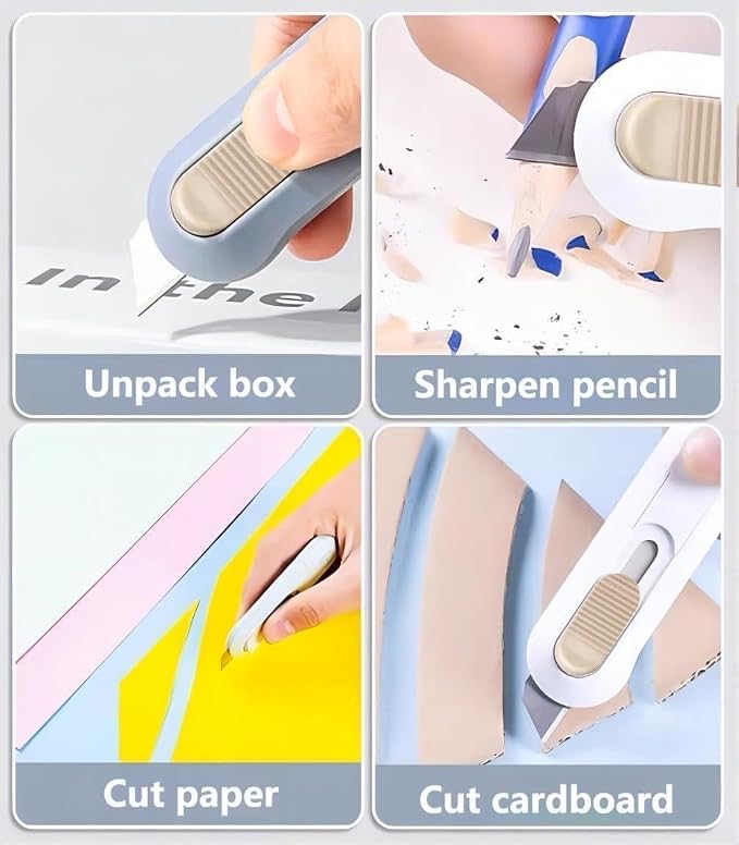 8pcs Utility Knife ，SK5 Retractable Blade Duty Box Cutter Letter Opener, Razor Sharp Cartons Cardboard Cutter Knife Perfect for Paper, Sewing, Craft, Home and Office, Blue,green,pink,white(8pcs)