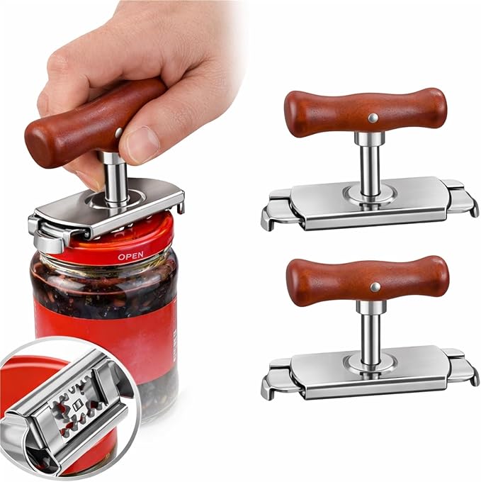 Cap Crack Jar Opener for Weak Hands, Stainless Steel Cap Crack Opener Tool, Ergonomic Cap Crack Can Opener for Seniors with Arthritis(2pcs Wood Grain)