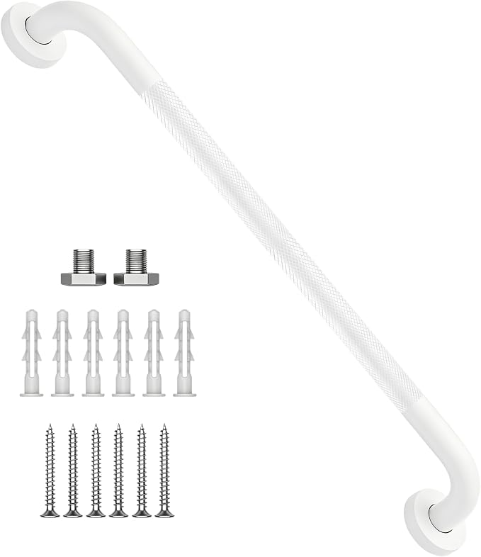 24 Inch Shower Grab Bar 1.25" Dia, White Anti Slip Bathroom Grab Bar, 304 Stainless Steel Knurled Handicap Grab Bars, Safety Support Handrail, Assist Bath Shower Handle for Elderly Injury Senior