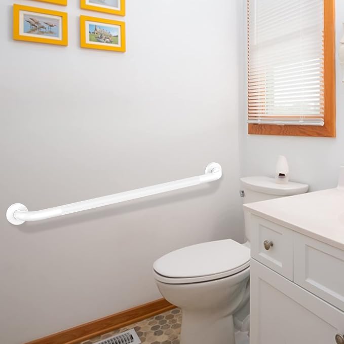 White Shower Grab Bar w/Anti-Slip Knurled Grip 36 Inch, Zepolu Stainless Steel Bathroom Handicap Grab Bars, Safety Bar Balanced Handrail, Handicap Injury Elderly Senior Assist Support Shower Handle
