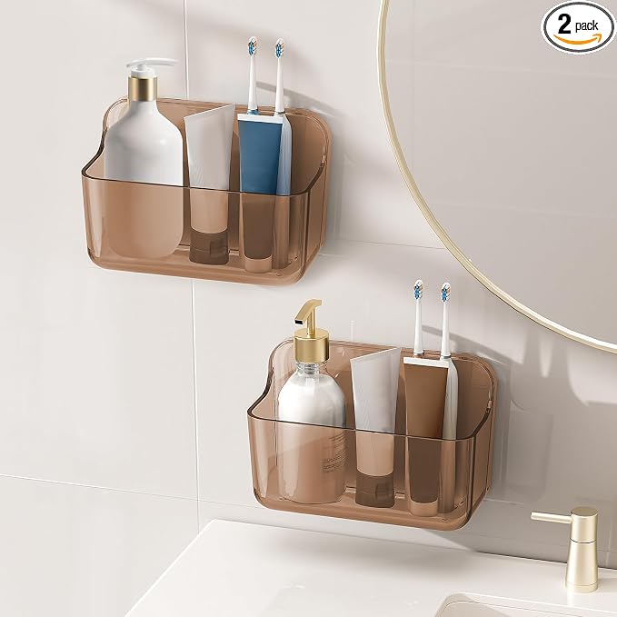 Diesisa 2pc Acrylic Wall Mount Organizer, Adhesive Cabinet Door Organizer,Acrylic Bathroom Shelves for Wall,No Drilling Hang Walls,with Self Adhesive Tape, for Bathroom, Kitchen, Living Room