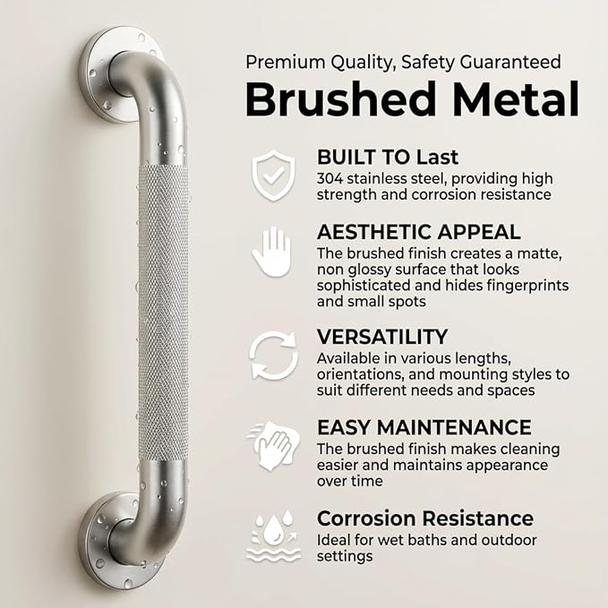 16 Inch Shower Grab Bars for Seniors 1.25'' Stainless Steel Grab Bar for Bathroom 2 Pack, Non Slip Knurled Safety Handrail for Bathtub Toilet Wall Mounted, Gifts for Elderly and Handicapped