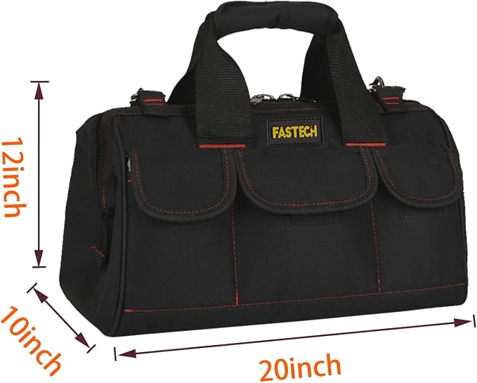 FASTECH 20-inch Heavy Duty Tools Bag with Wide Mouth for Tool Storage, Carrier and Organizer, Tote Bag for Men, Wide Mouth Tote Bag With Inside Pockets (20 Inch)