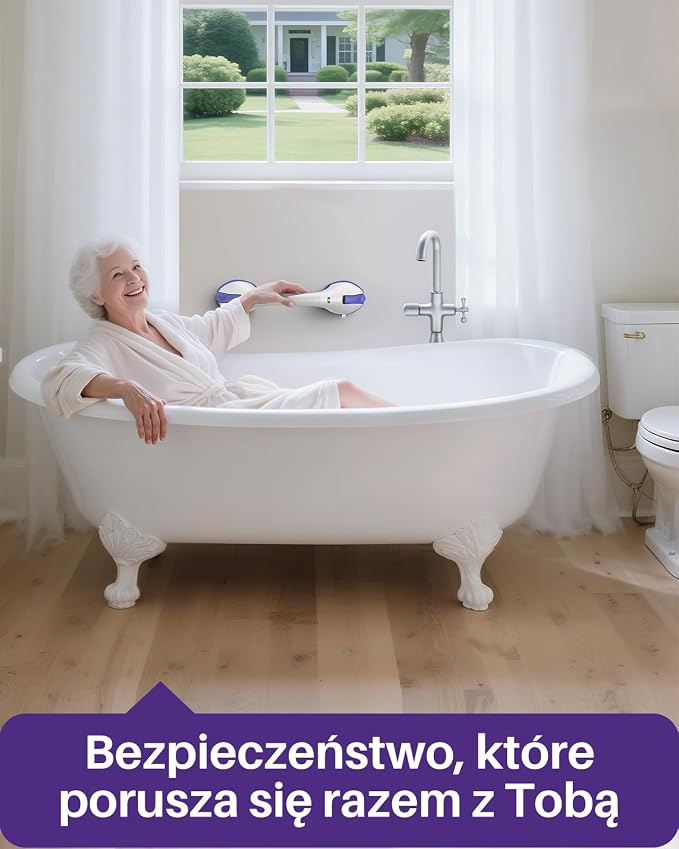 KEKOY 17.5 Inch Suction Grab Bars for Bathtubs & Showers with Indicator 2 Pack- Heavy Duty Safety Shower Handle for Seniors and Elderly, Handicap Bars for Bathroom, No Drilling, Purple